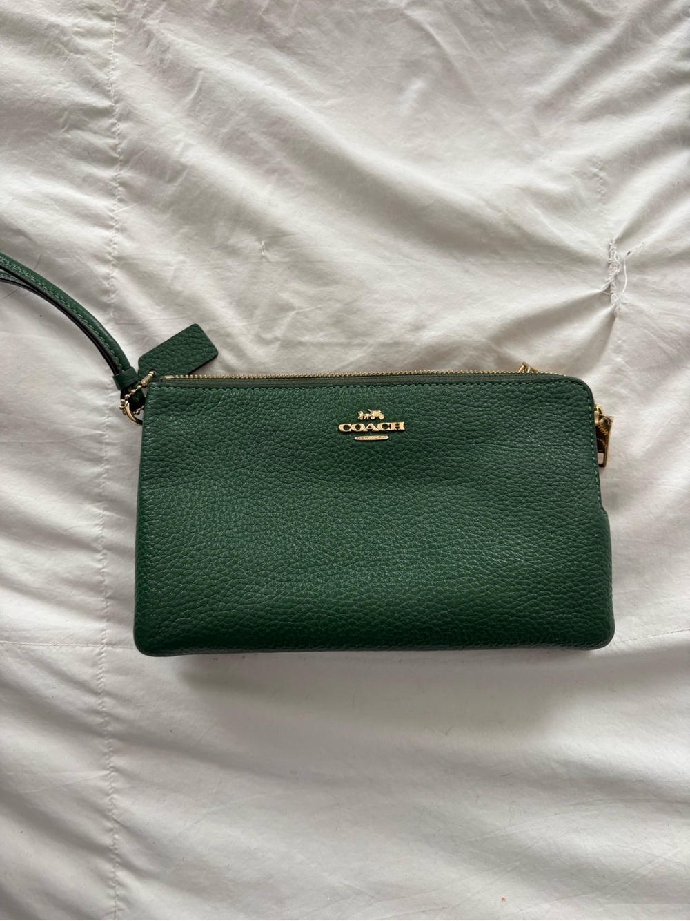 COACH Green Pebbled Leather Wristlet
